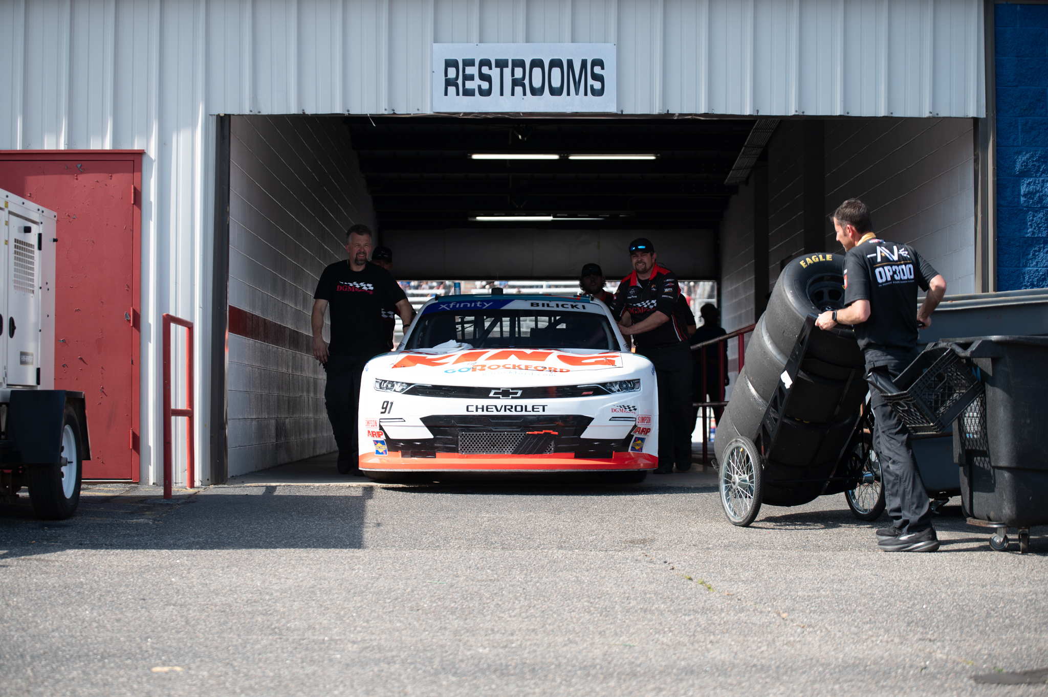 NASCAR race cars on track at Rockingham Speedway during the 2025 return event